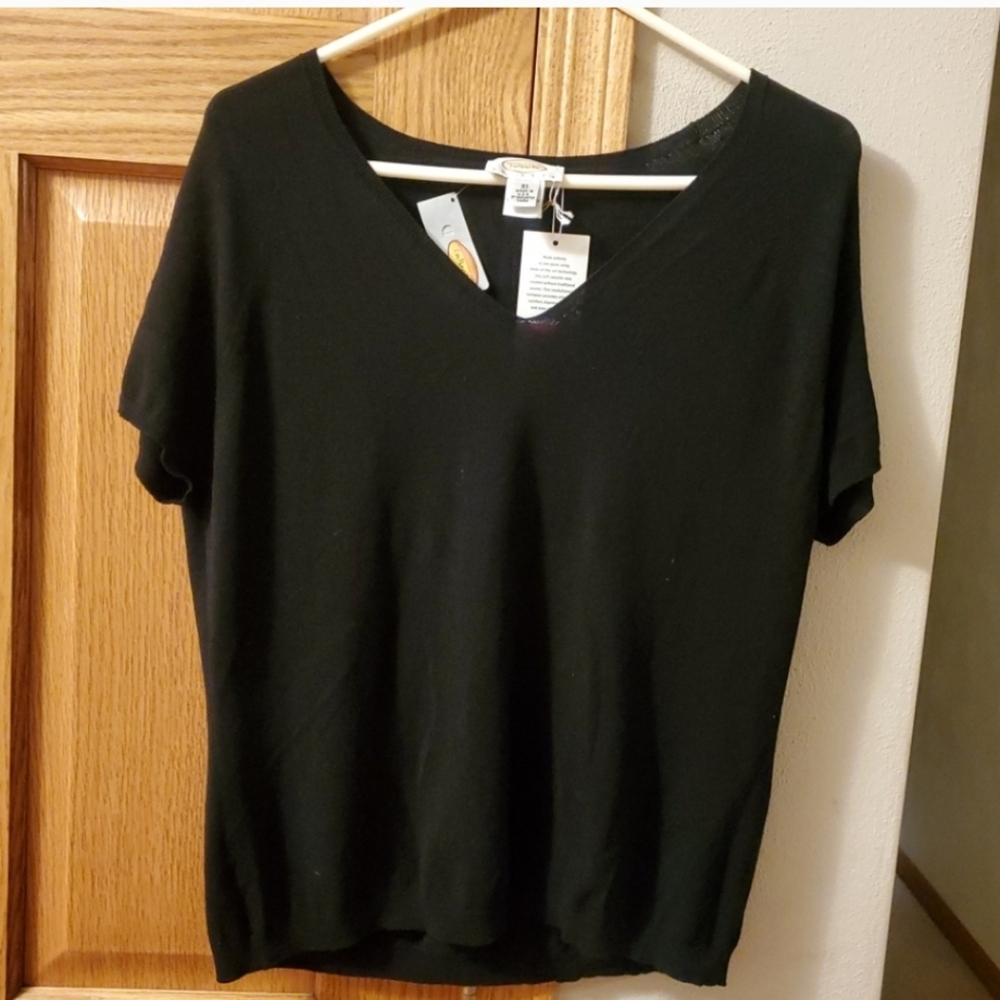 NWT Talbots Women’s Black Short Sleeve Lightweight PXL Rayon Nylon Blend Sweater